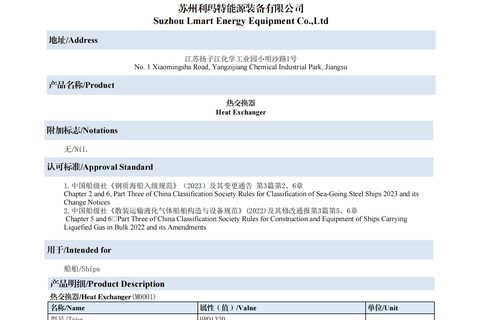 CCS TYPE APPROVAL FOR heat exchanger